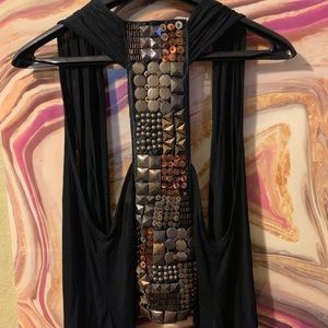 Ginger G embellished back black drapey vest S
